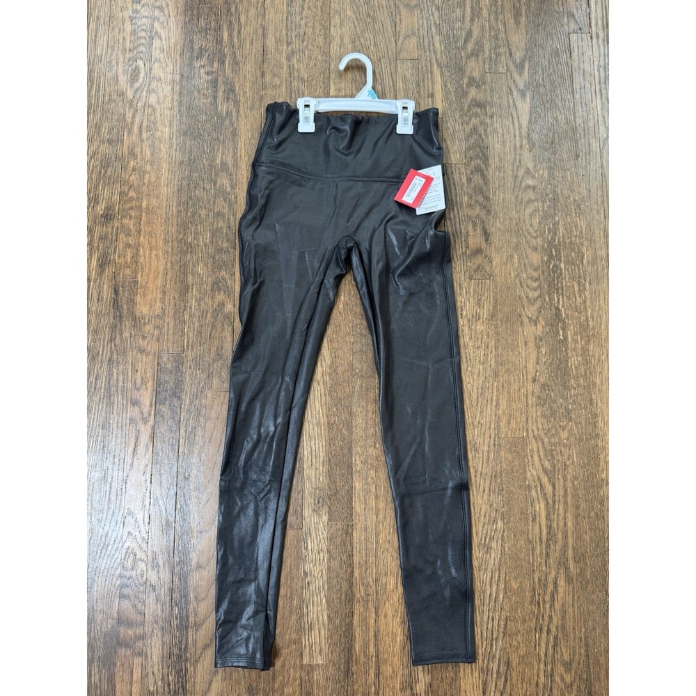 NWT Spanx Faux Leather Leggings Black Size Medium M High Waisted Shaping